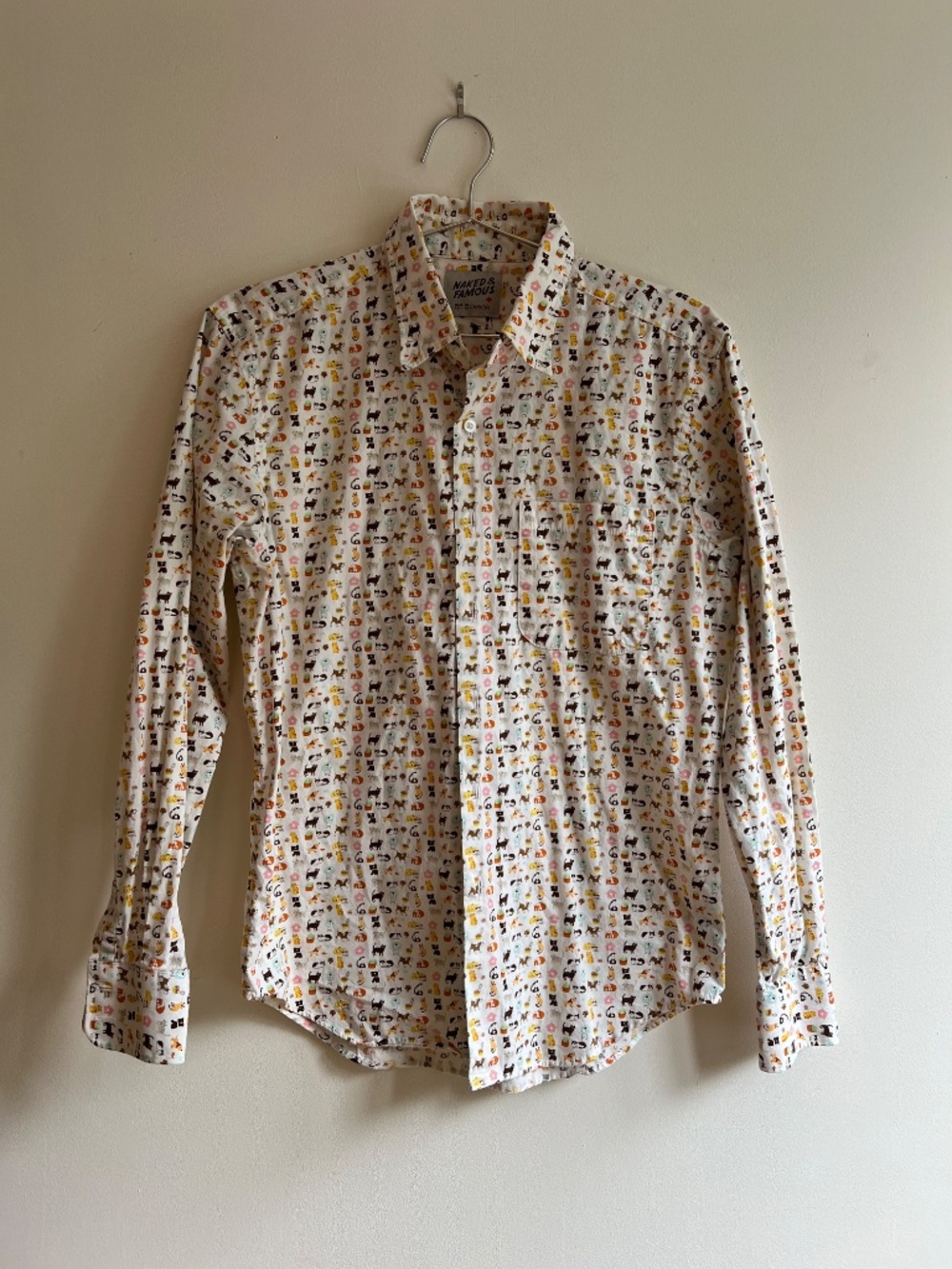 Naked and Famous Easy Shirt Cute Cats Casual Button Down Men's Medium